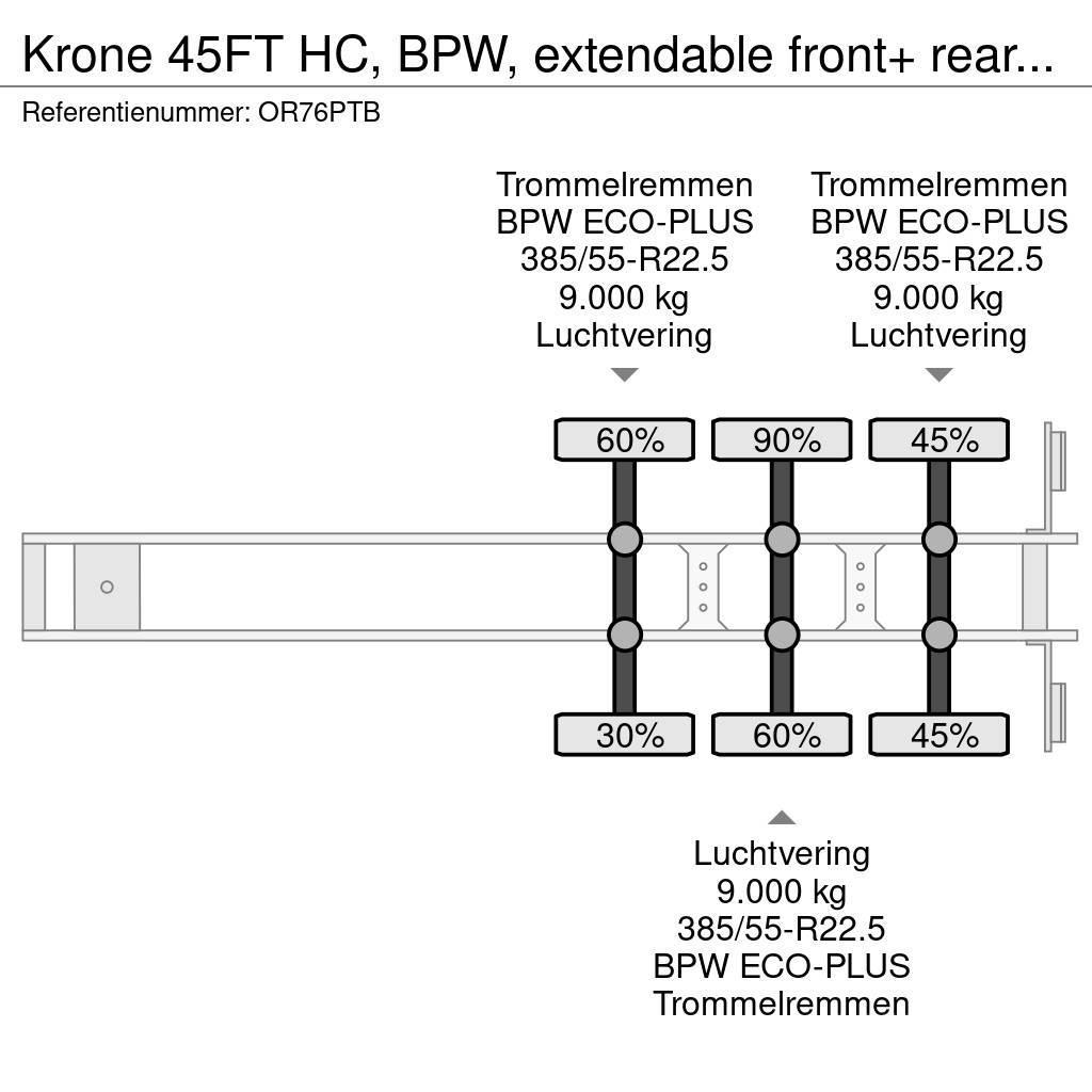 Krone 45FT HC, BPW, extendable front+ rear+ bumper, NL-c Konttipuoliperävaunut
