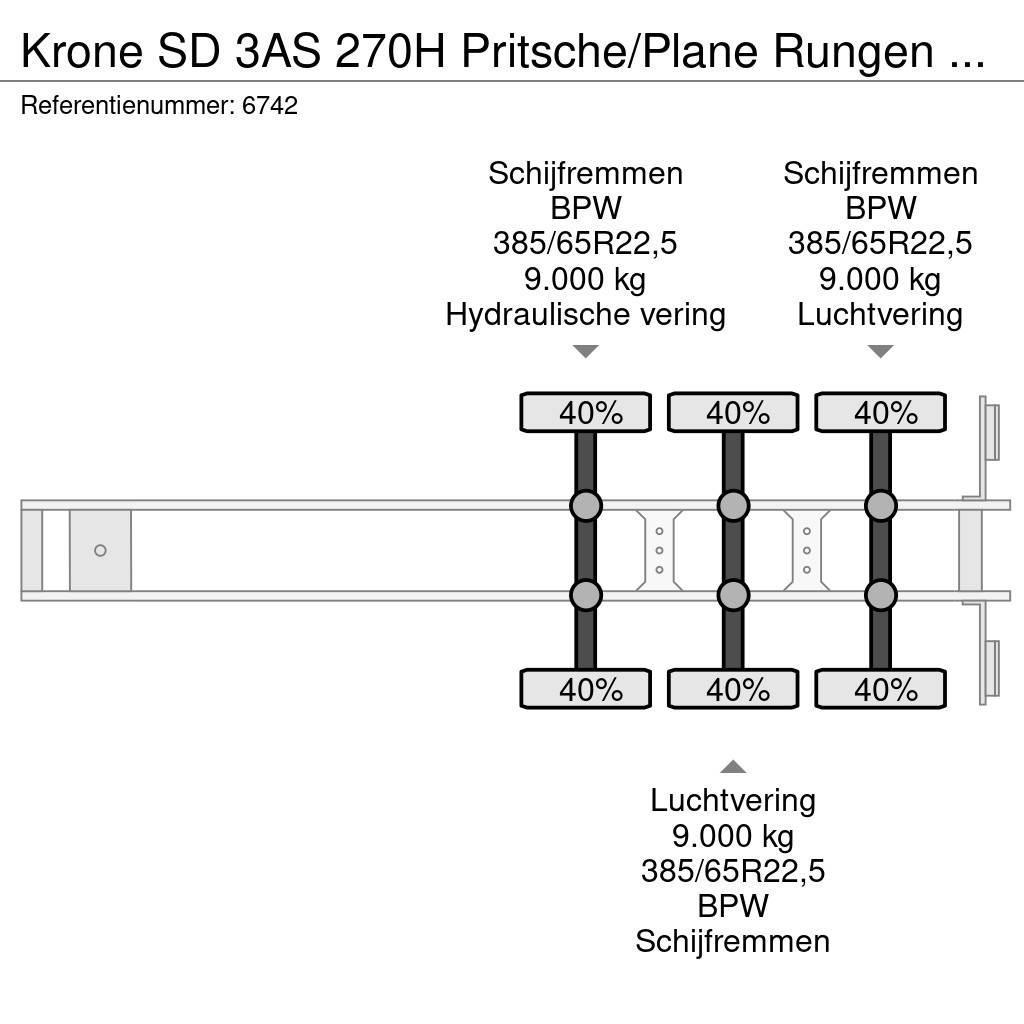 Krone SD 3AS 270H Pritsche/Plane Rungen BPW Scheibenbrem Curtainsider semi-trailers