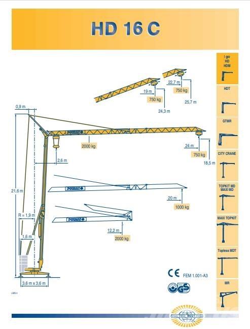Potain HD 16 C Itsensä kokoavat nosturit