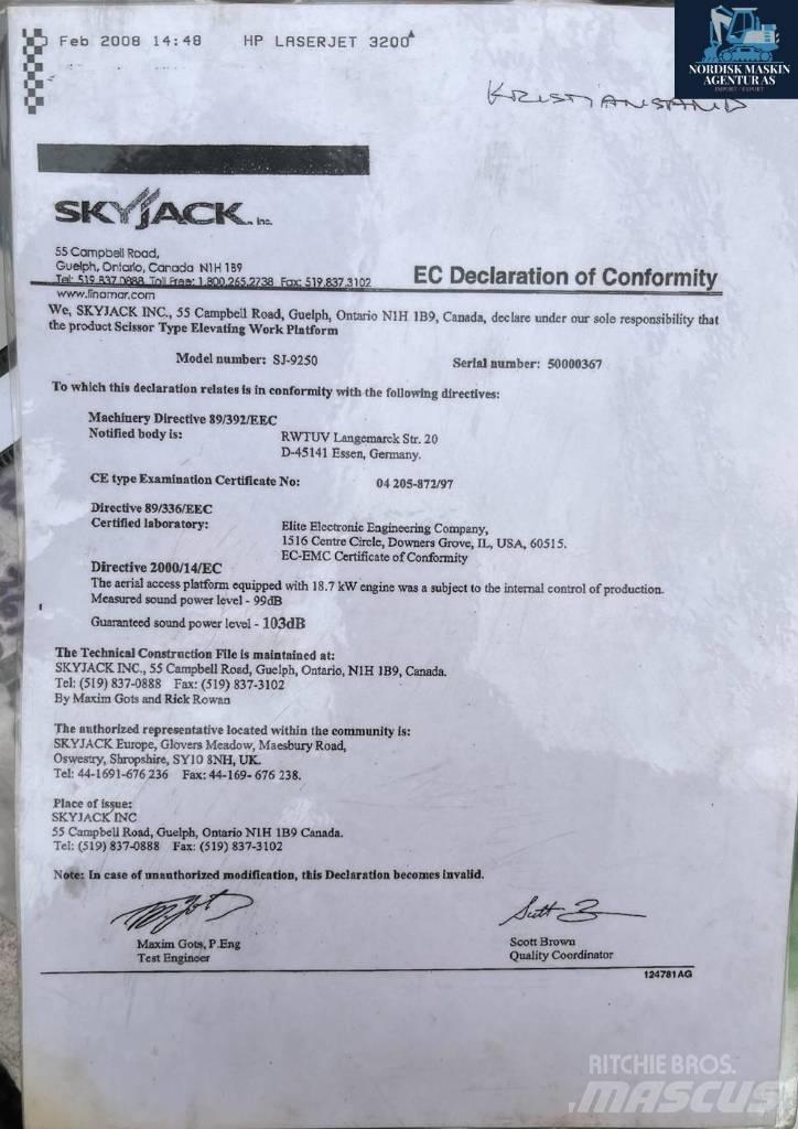 SkyJack 9250 Saksilavat