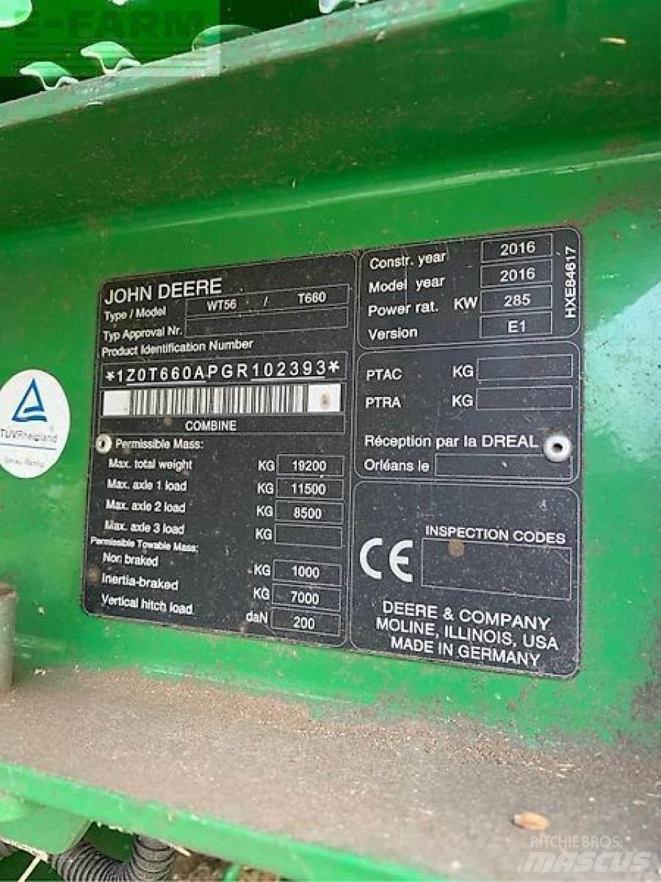 John Deere t660 Leikkuupuimurit