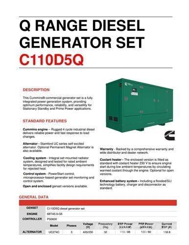 Cummins C110D5Q Dieselgeneraattorit