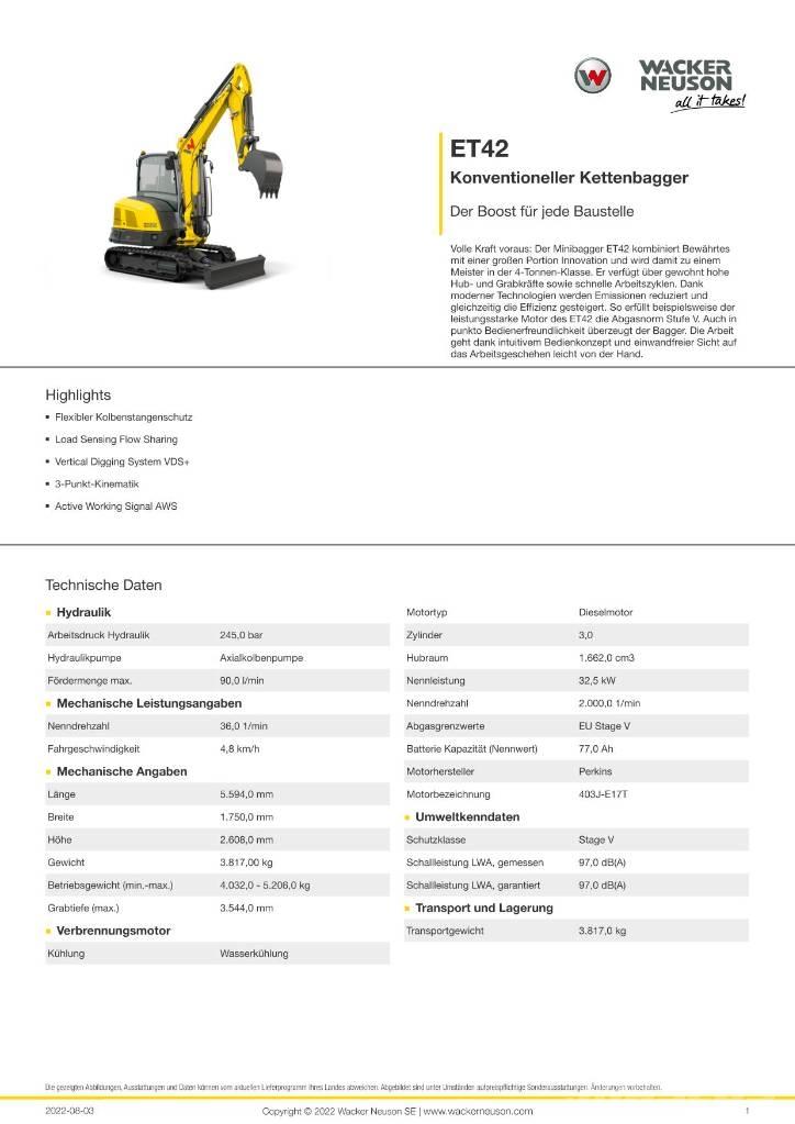 Wacker Neuson ET 42 Telakaivukoneet