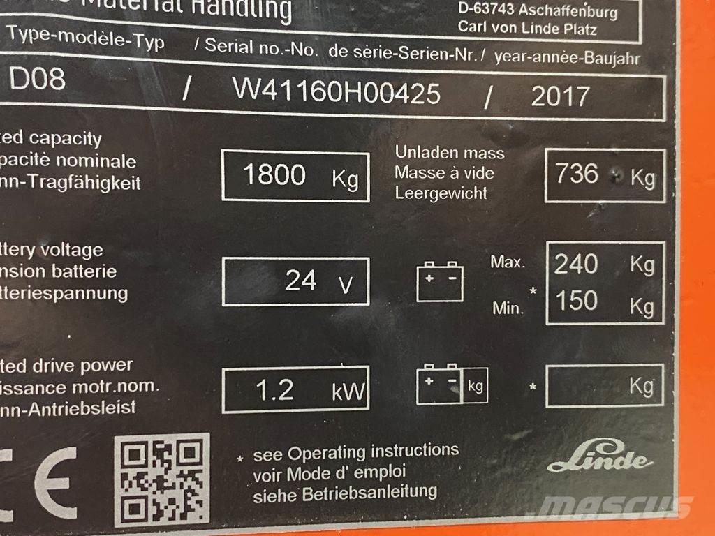 Linde D08 Käyden ajettavat pinoamistrukit