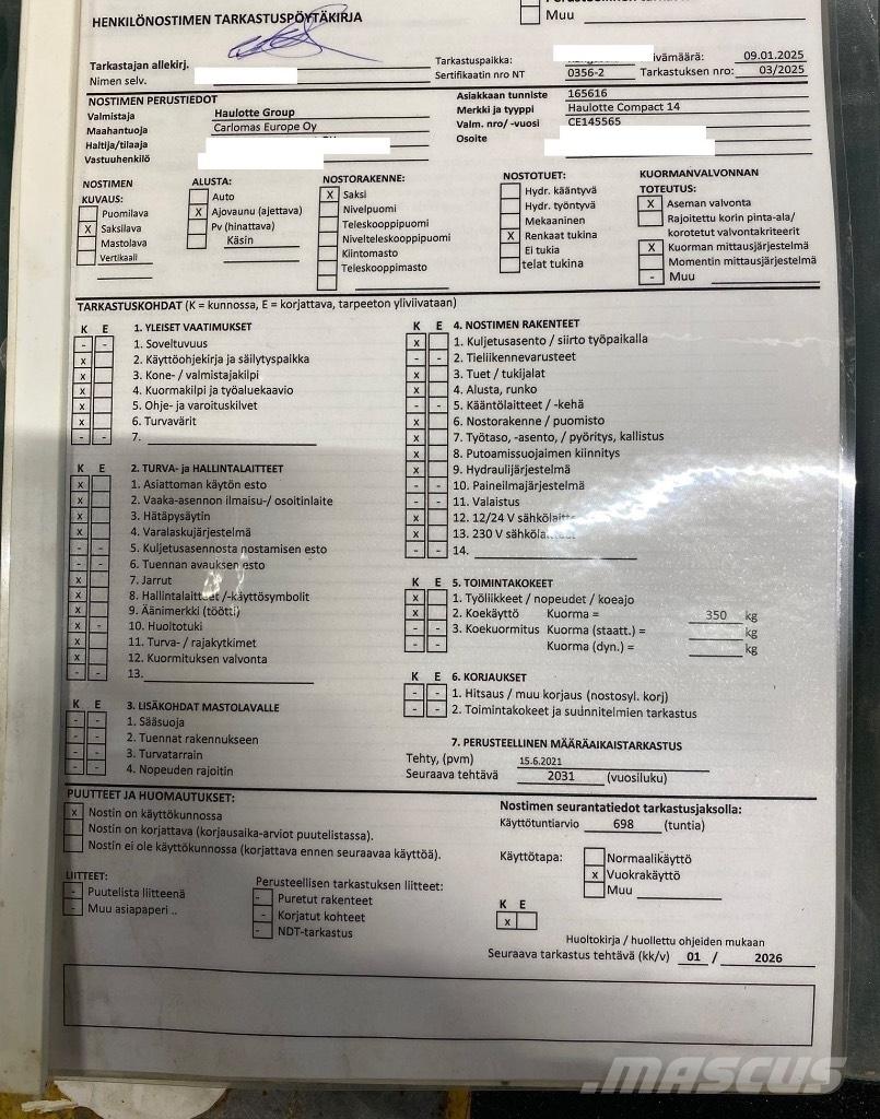 Haulotte Compact 14 Saksilavat
