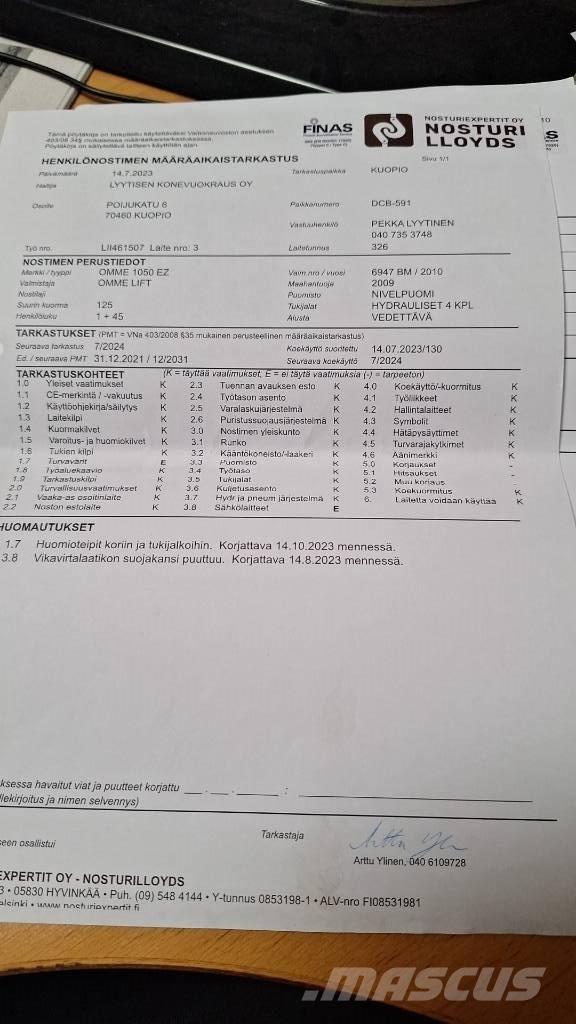 Ommelift 1050EZ Hinattavat henkilönostimet