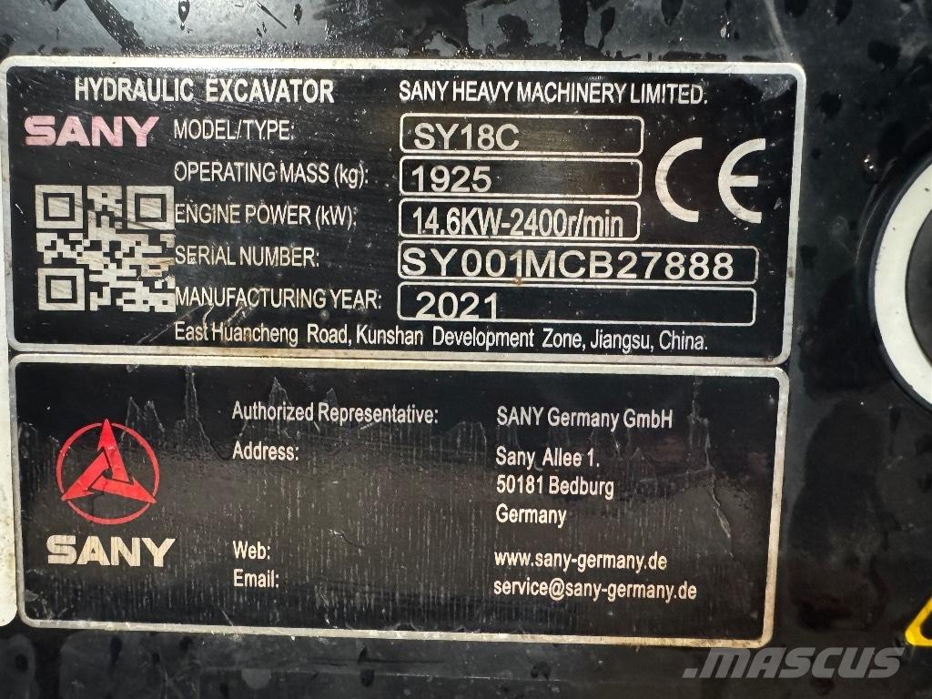 Sany SY 18 C Minikaivukoneet < 7t