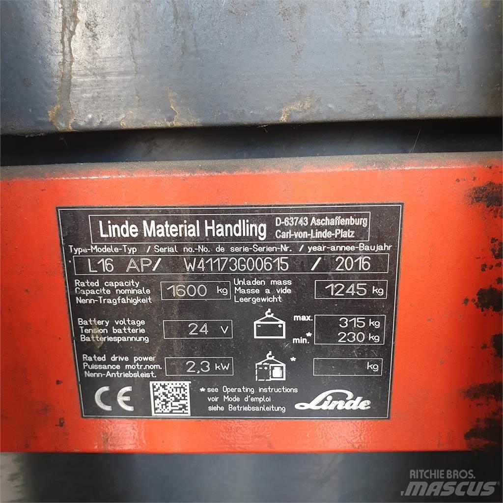 Linde L16AP Käyden ajettavat pinoamistrukit