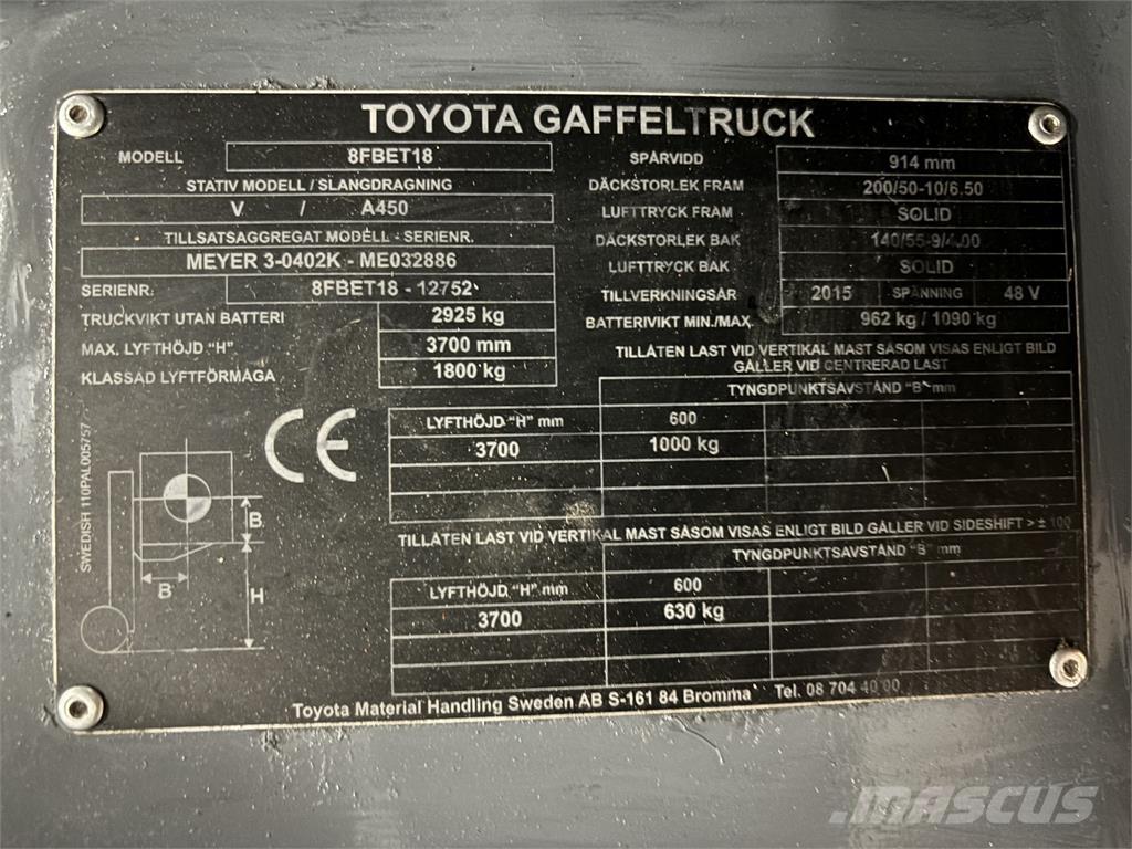 Toyota 8FBET18 Sähkötrukit