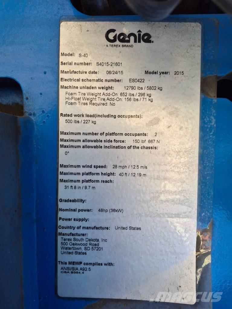 Genie S 40 Teleskooppipuominostimet