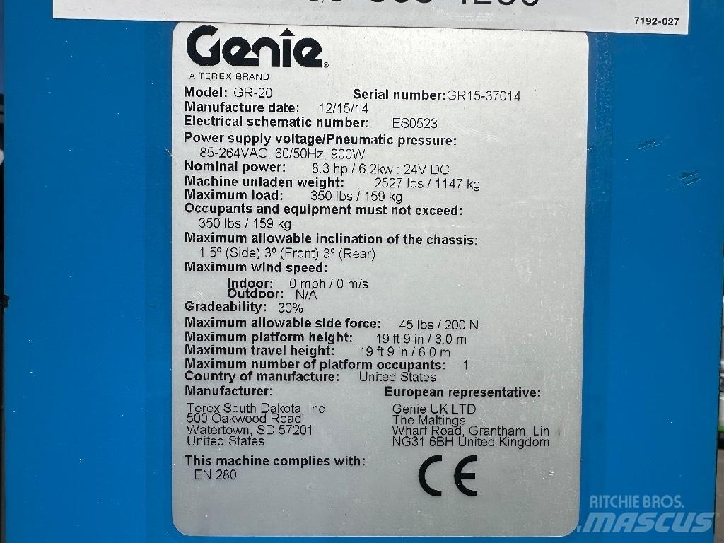 Genie GR 20 Henkilönostimet ja nostolaitteet
