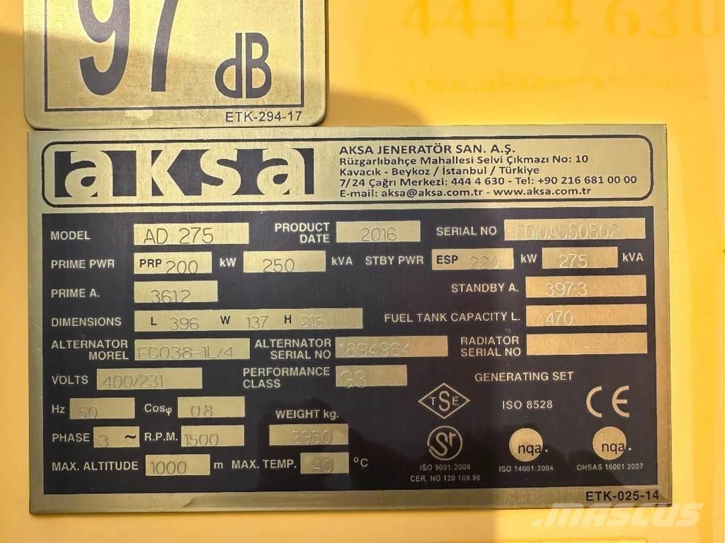 Doosan Aksa AD275 Muut generaattorit