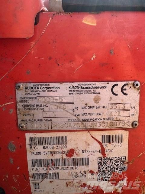 Kubota K 008-5 Minikaivukoneet < 7t