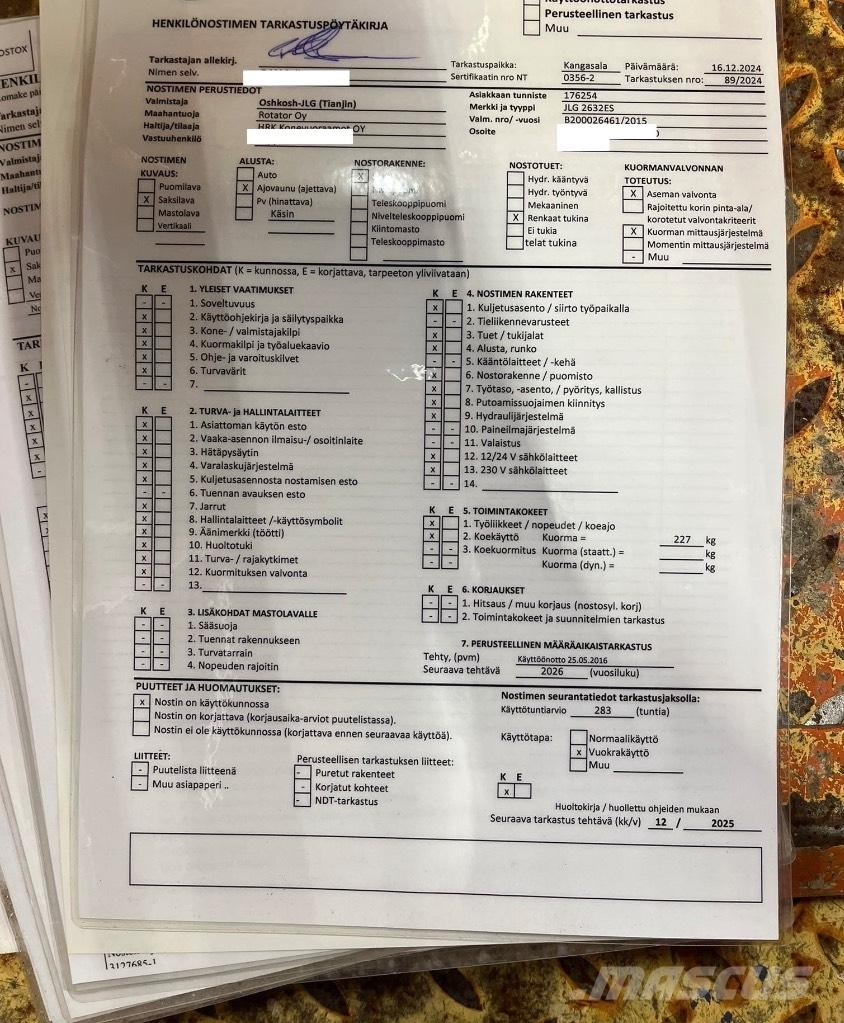 JLG 2630 ES Saksilavat