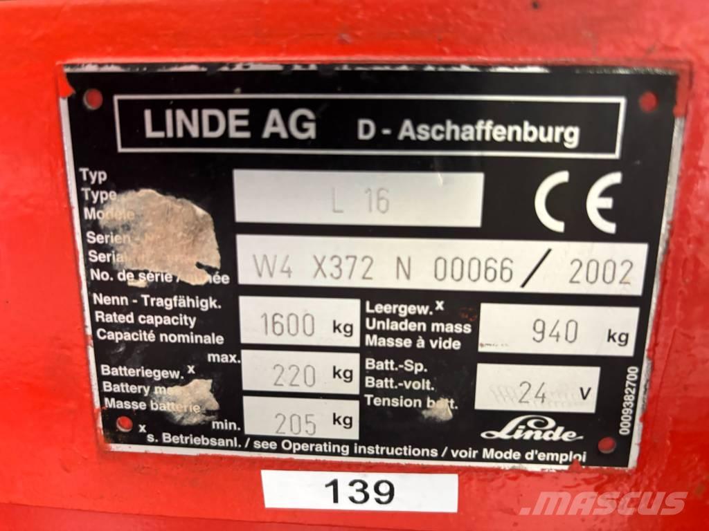 Linde L16 Käyden ajettavat pinoamistrukit