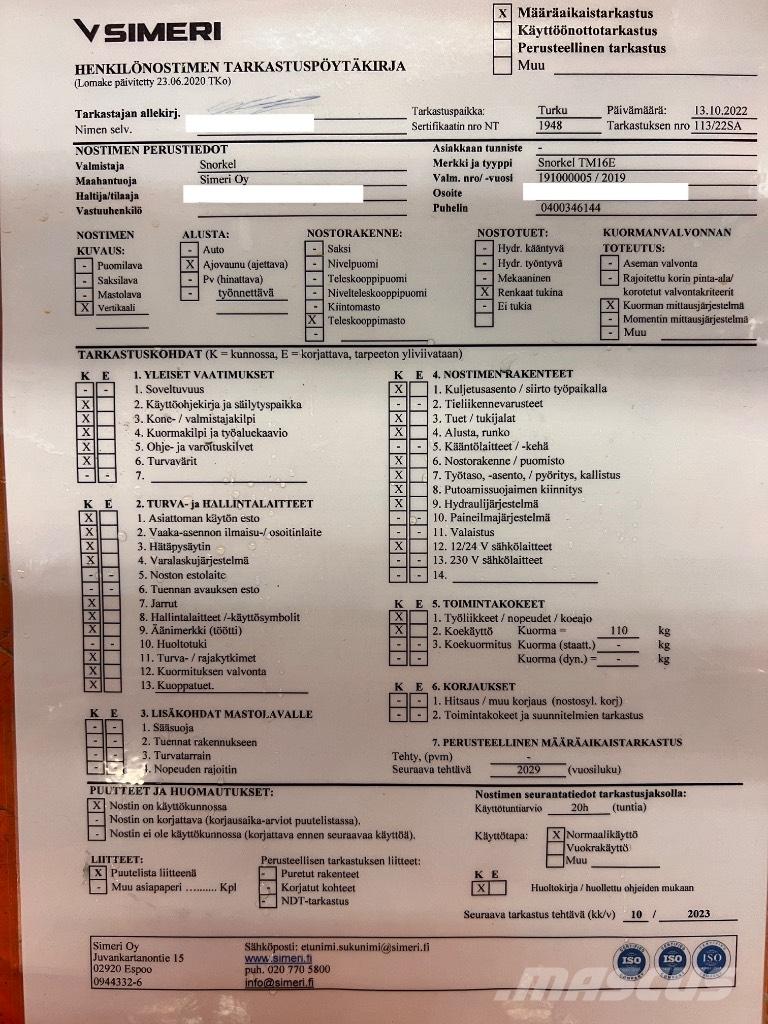 Snorkel tm 16E Saksilavat