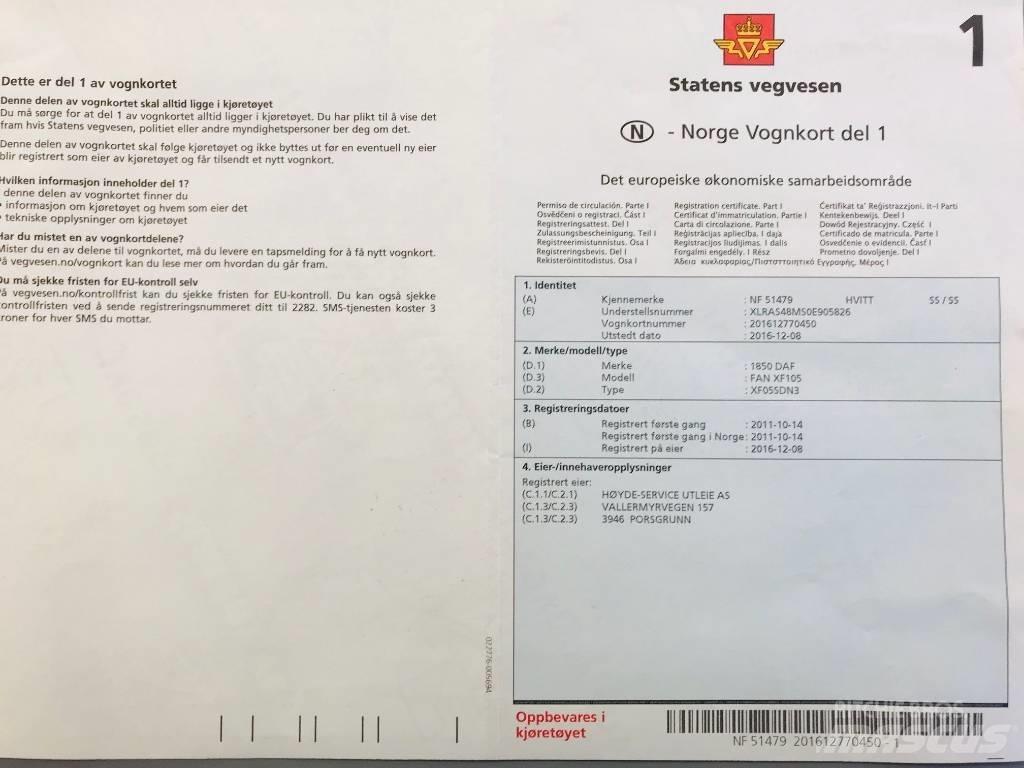DAF 1850 FAN XF 105 Lava / vinssi kuorma-autot