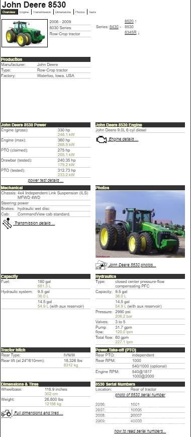 John Deere 8530 Traktorit