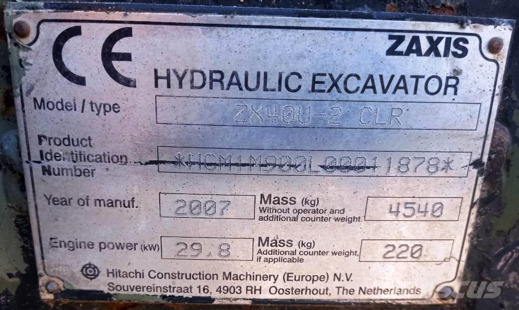 Hitachi ZX 40 U-2 Minikaivukoneet < 7t