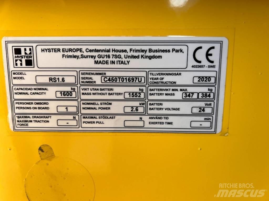 Hyster RS1.6 Ajettavat pinoamisvaunut