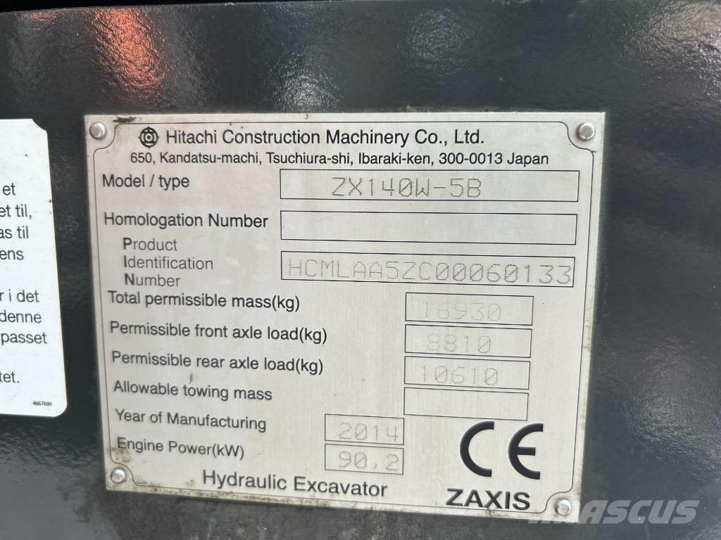 Hitachi ZX140W-5B Pyöräkaivukoneet