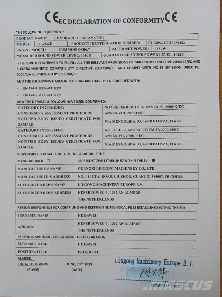 LiuGong CLG 922 E Telakaivukoneet