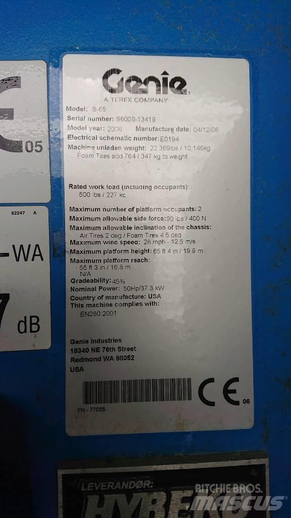 Genie S 65 Teleskooppipuominostimet
