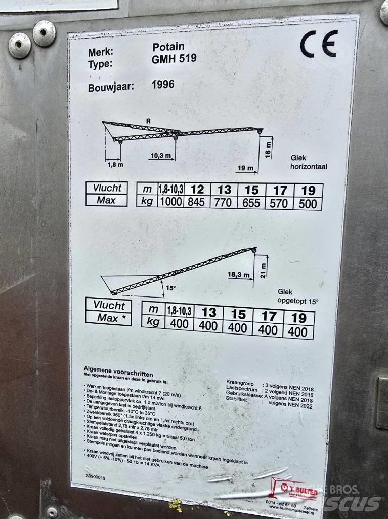 Potain GMH 519 Itsensä kokoavat nosturit