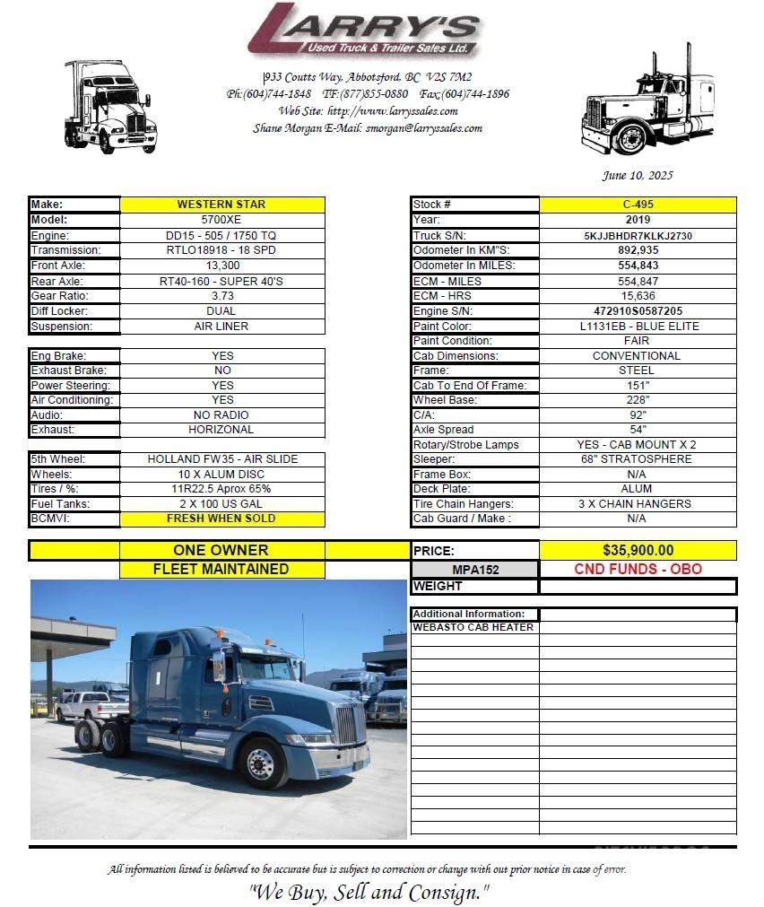 Western Star 5700 XE Vetopöytäautot
