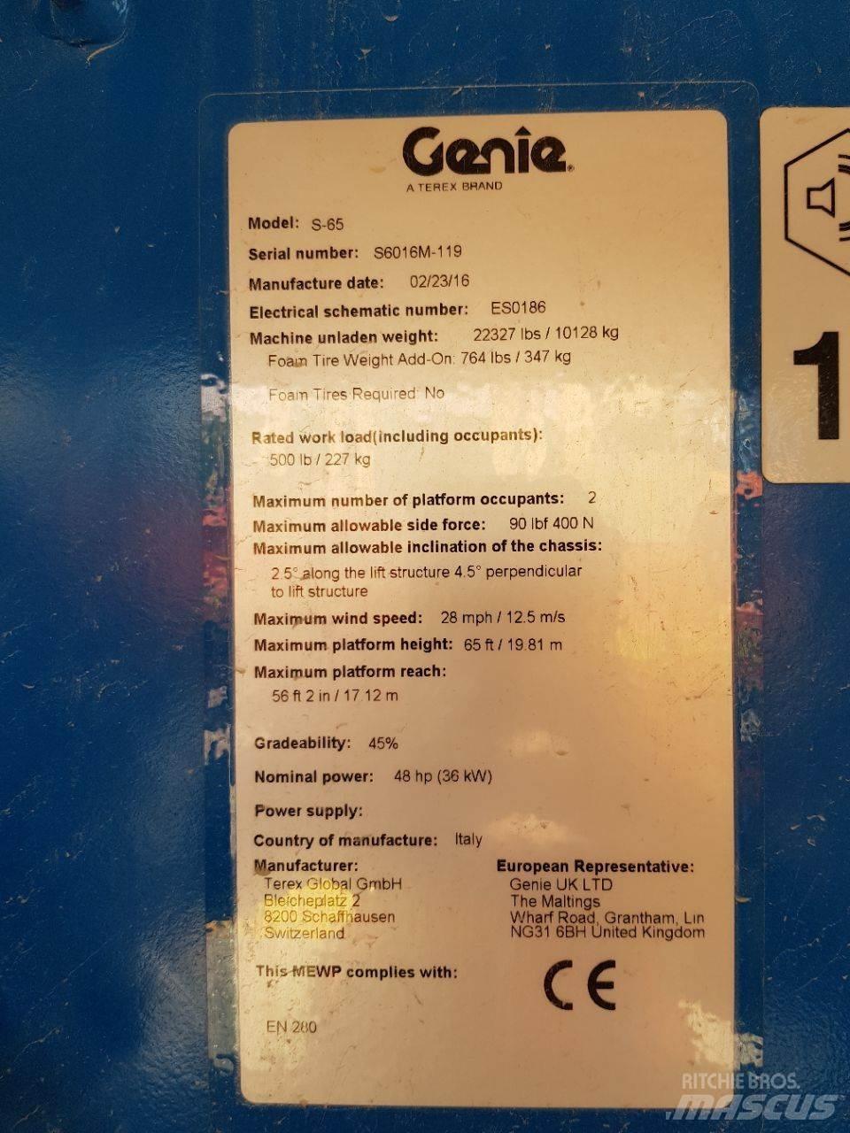 Genie S65 Teleskooppipuominostimet