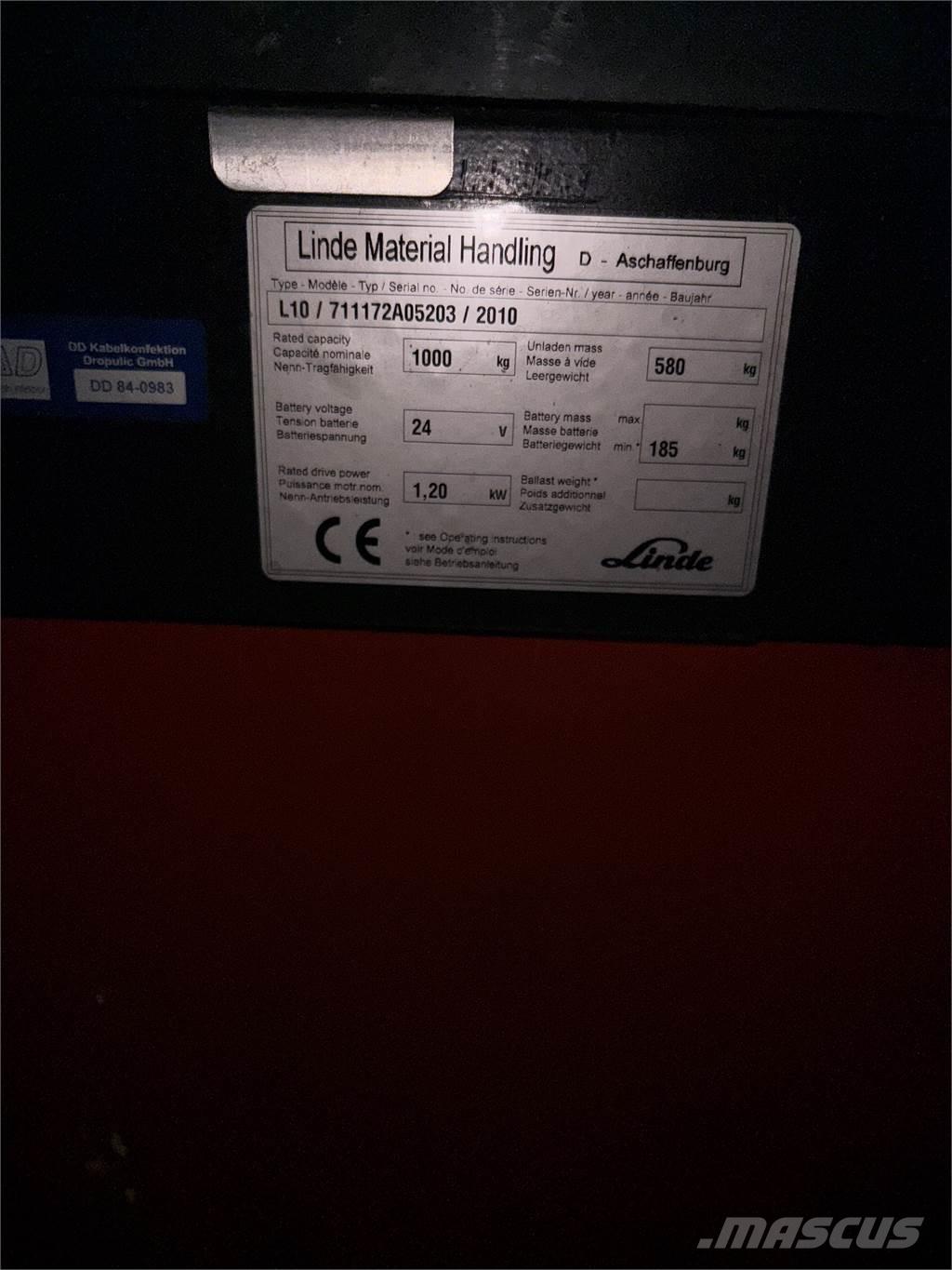 Linde L10 defekt Käyden ajettavat pinoamistrukit