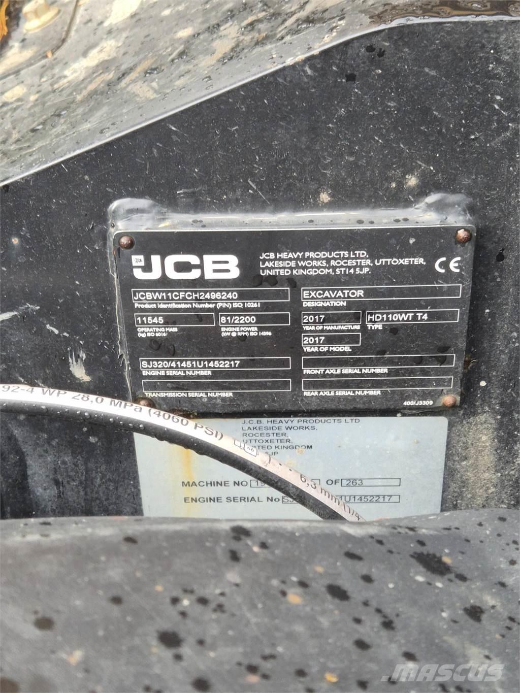 JCB 110W Hydradig Pyöräkaivukoneet