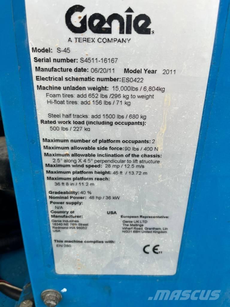 Genie S 45 Teleskooppipuominostimet