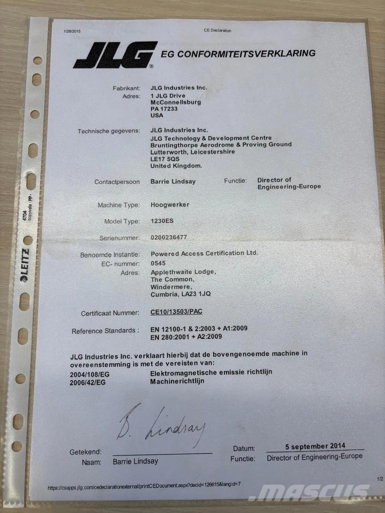 JLG 1230ES Saksilavat