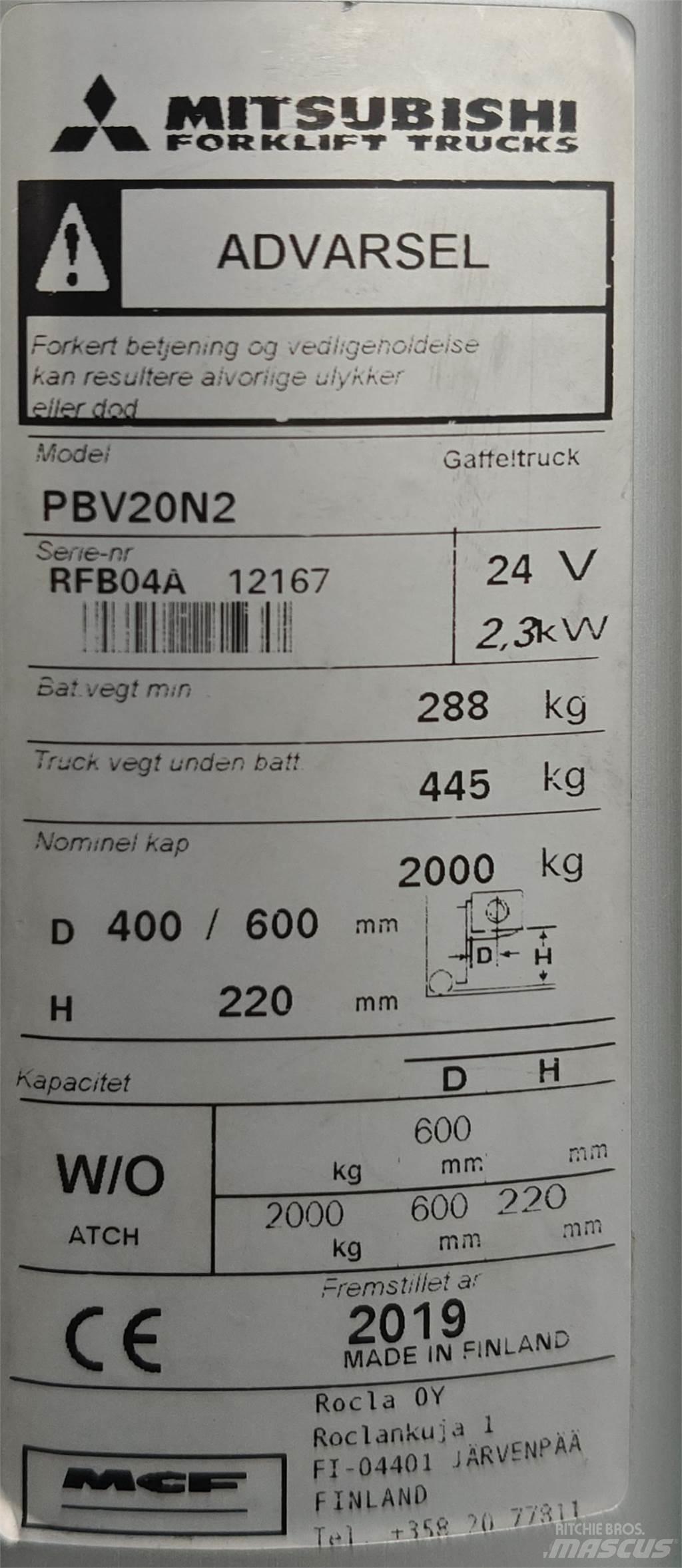 Mitsubishi PBV20N2 Muut haarukkatrukit