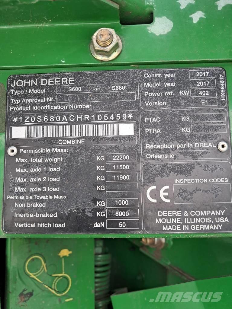 John Deere S 680 i Leikkuupuimurit