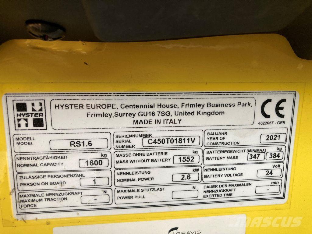 Hyster RS 1.6 IL Ajettavat pinoamisvaunut