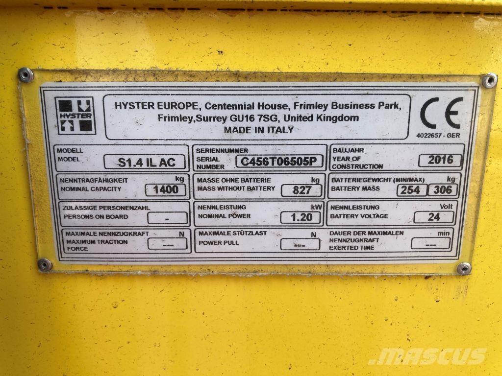 Hyster S 1.4 IL Käyden ajettavat pinoamistrukit