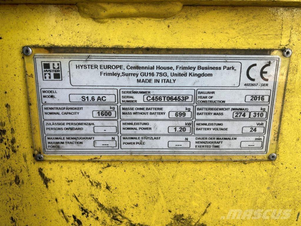 Hyster S 1.6 AC Käyden ajettavat pinoamistrukit
