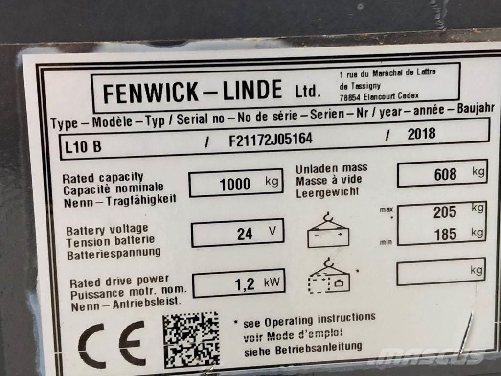 Linde L10B Käyden ajettavat pinoamistrukit