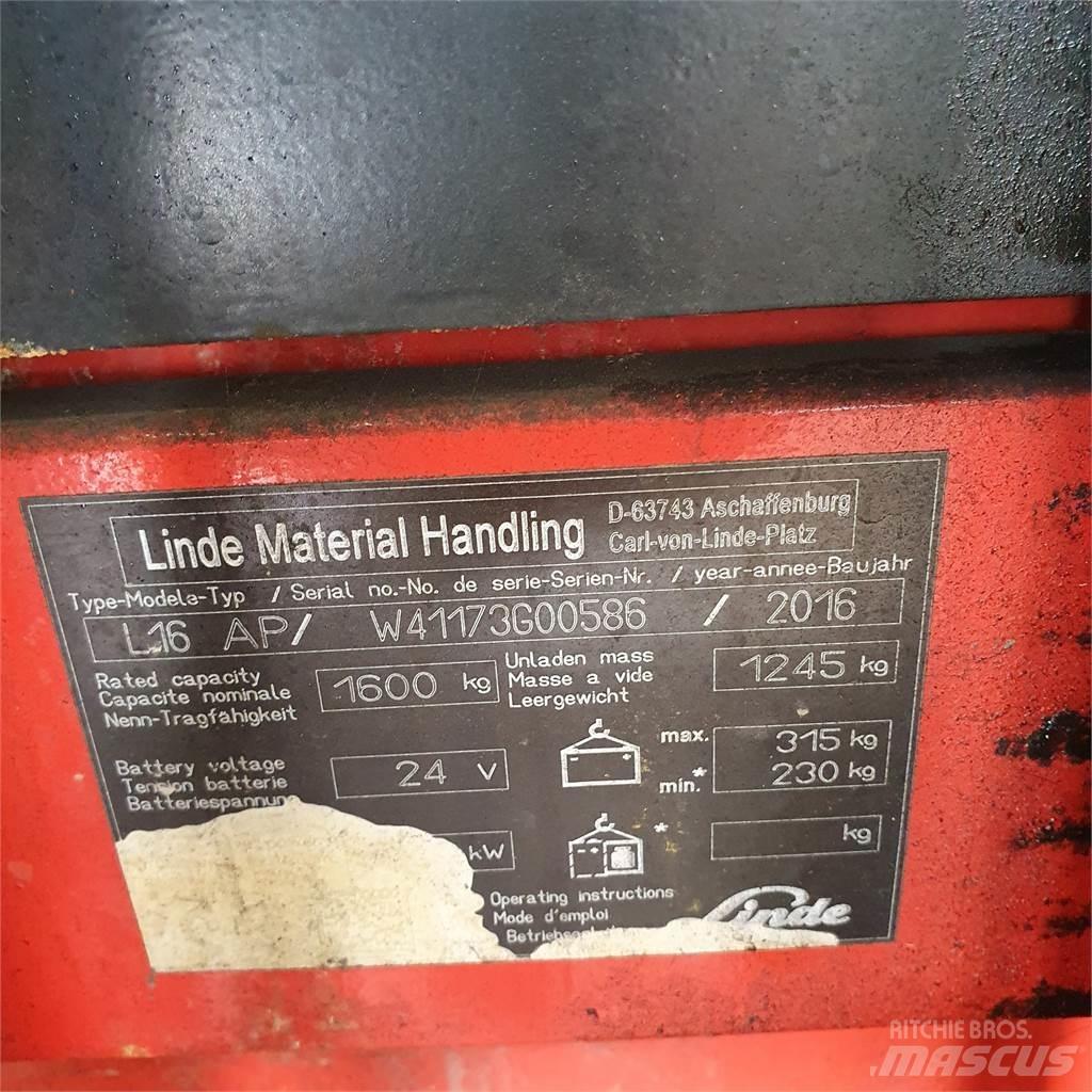 Linde L16AP Käyden ajettavat pinoamistrukit