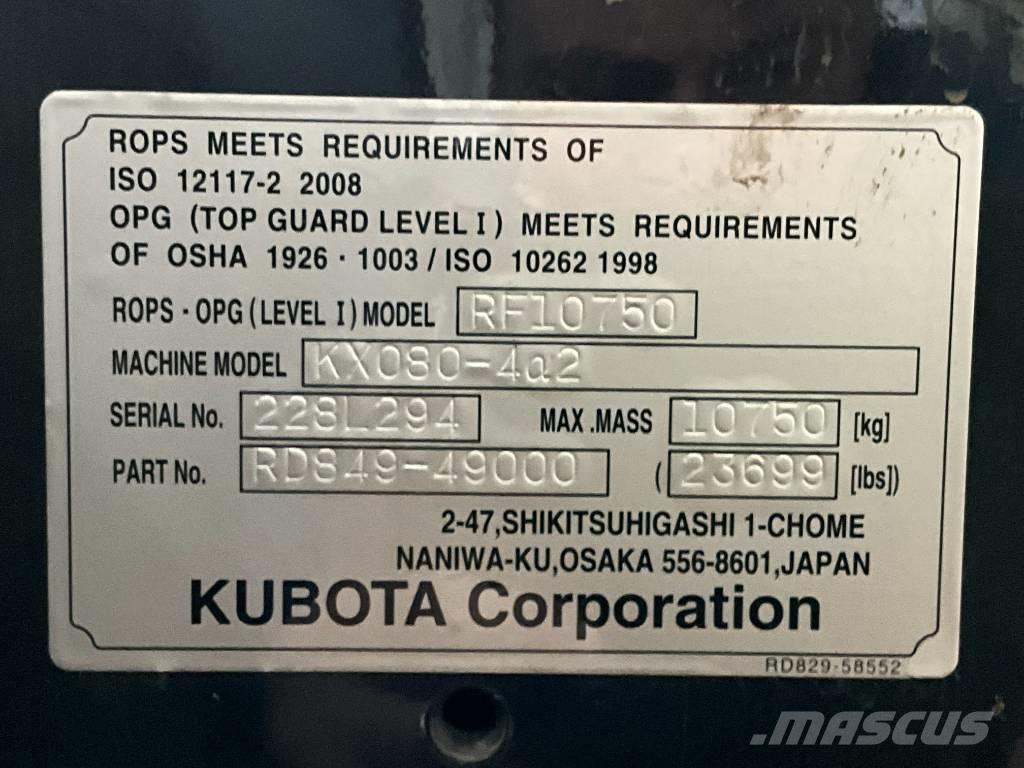 Kubota KX 080-4 A 2 Ohjaamo ja sisusta
