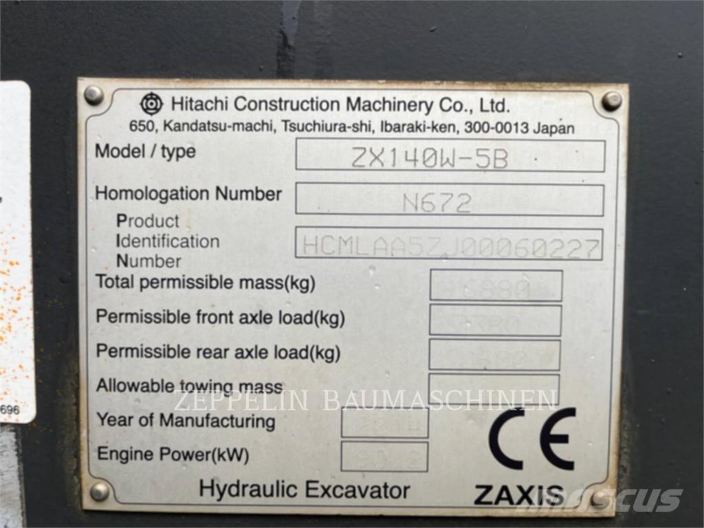 Hitachi ZX140W-5 Pyöräkaivukoneet