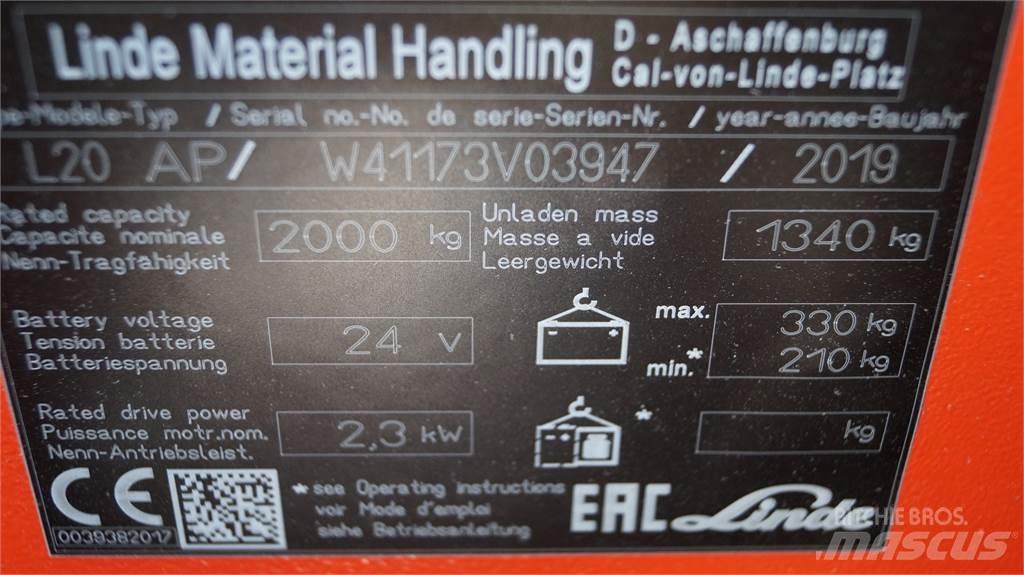 Linde L20APi Käyden ajettavat pinoamistrukit