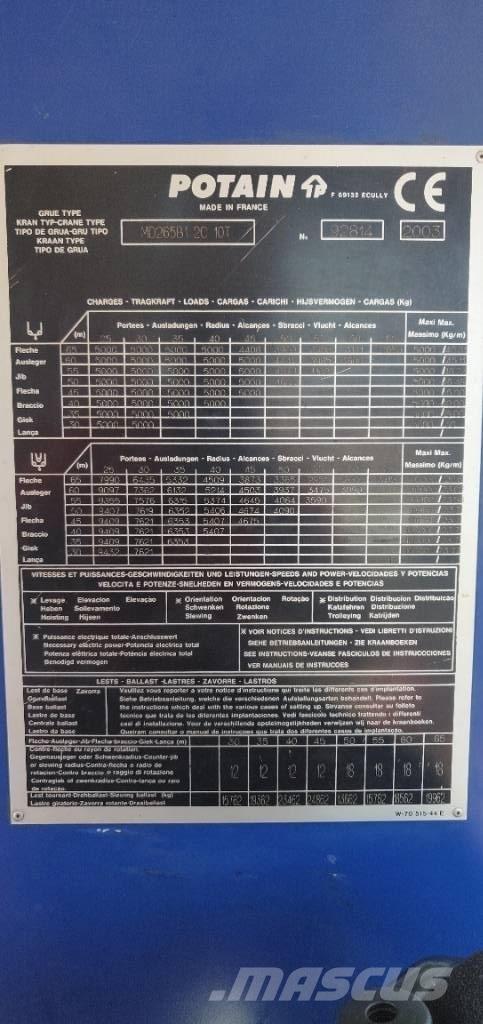 Potain MD265 Torninosturit