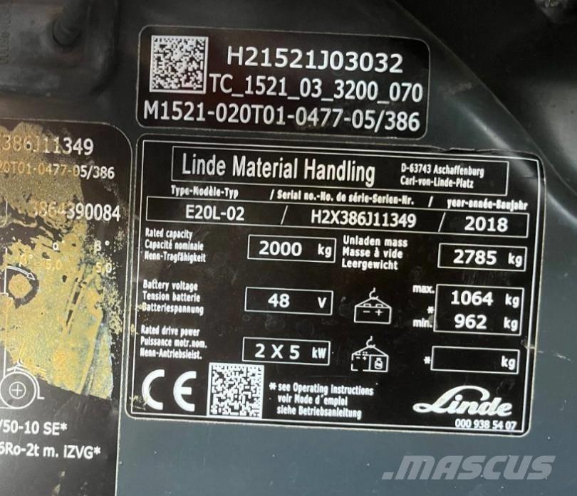 Linde E20L-02-386 Sähkötrukit