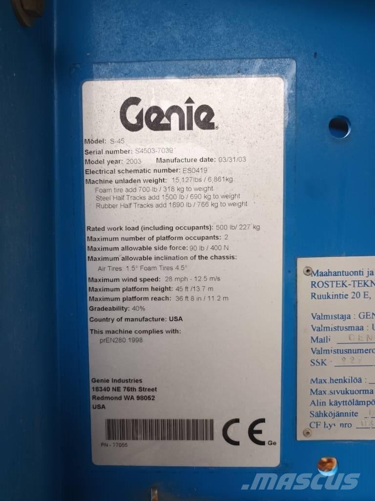 Genie S 45 RT Teleskooppipuominostimet
