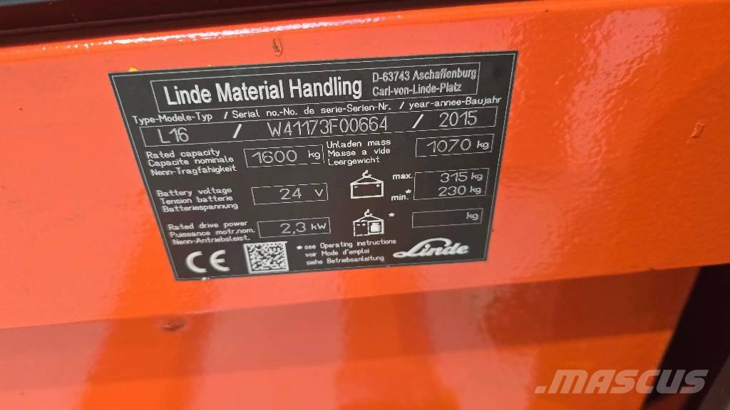 Linde L 16 Käyden ajettavat pinoamistrukit
