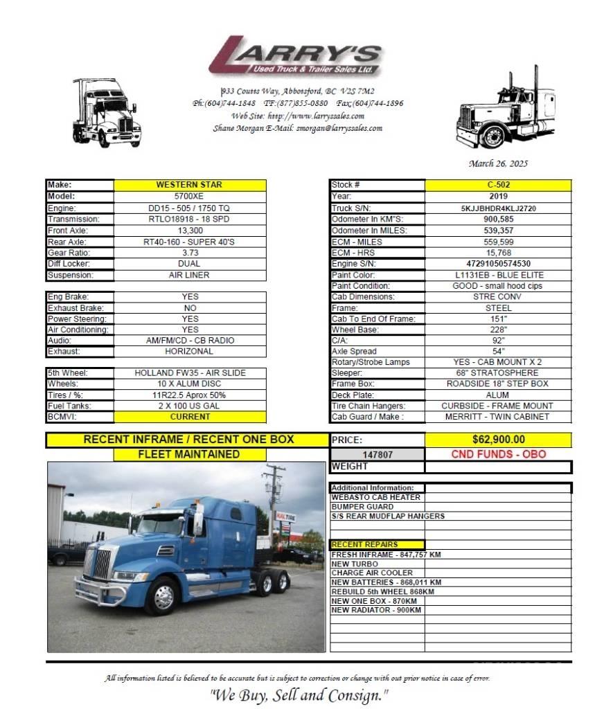 Western Star 5700 XE Vetopöytäautot