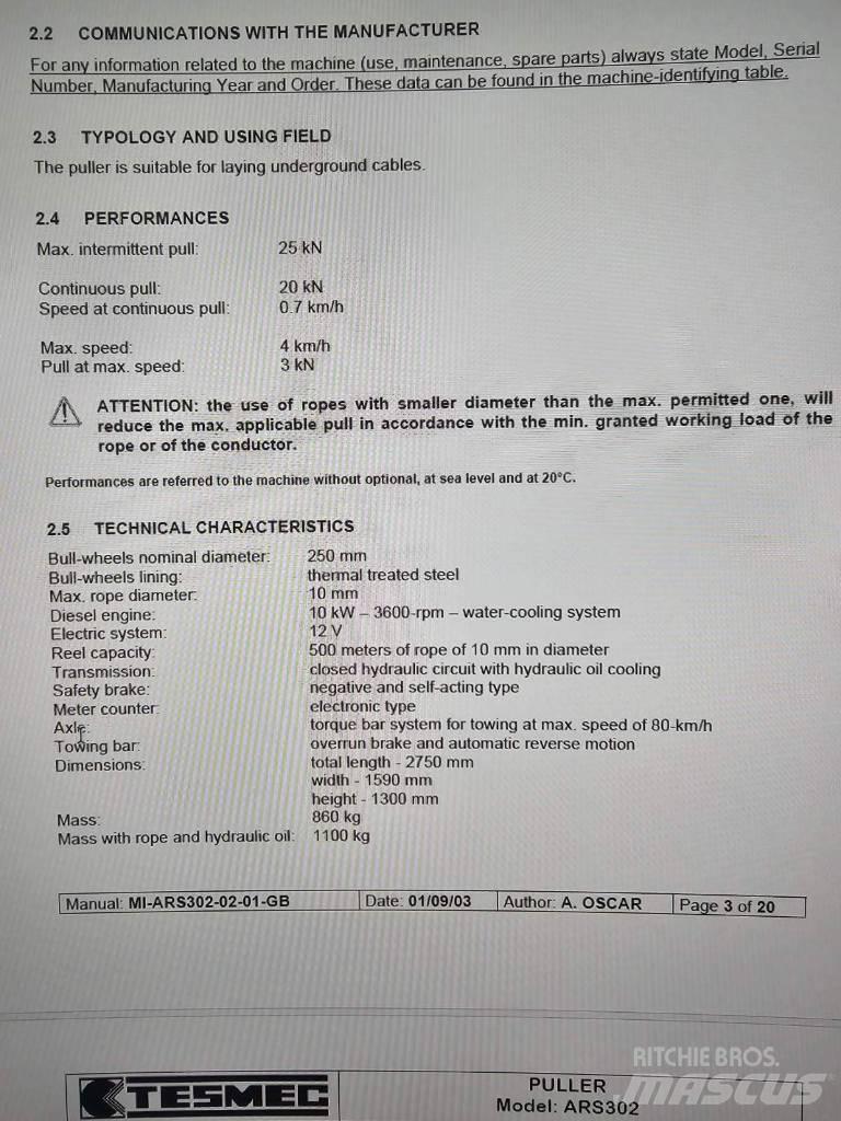 Tesmec ARS 302 Muut koneet